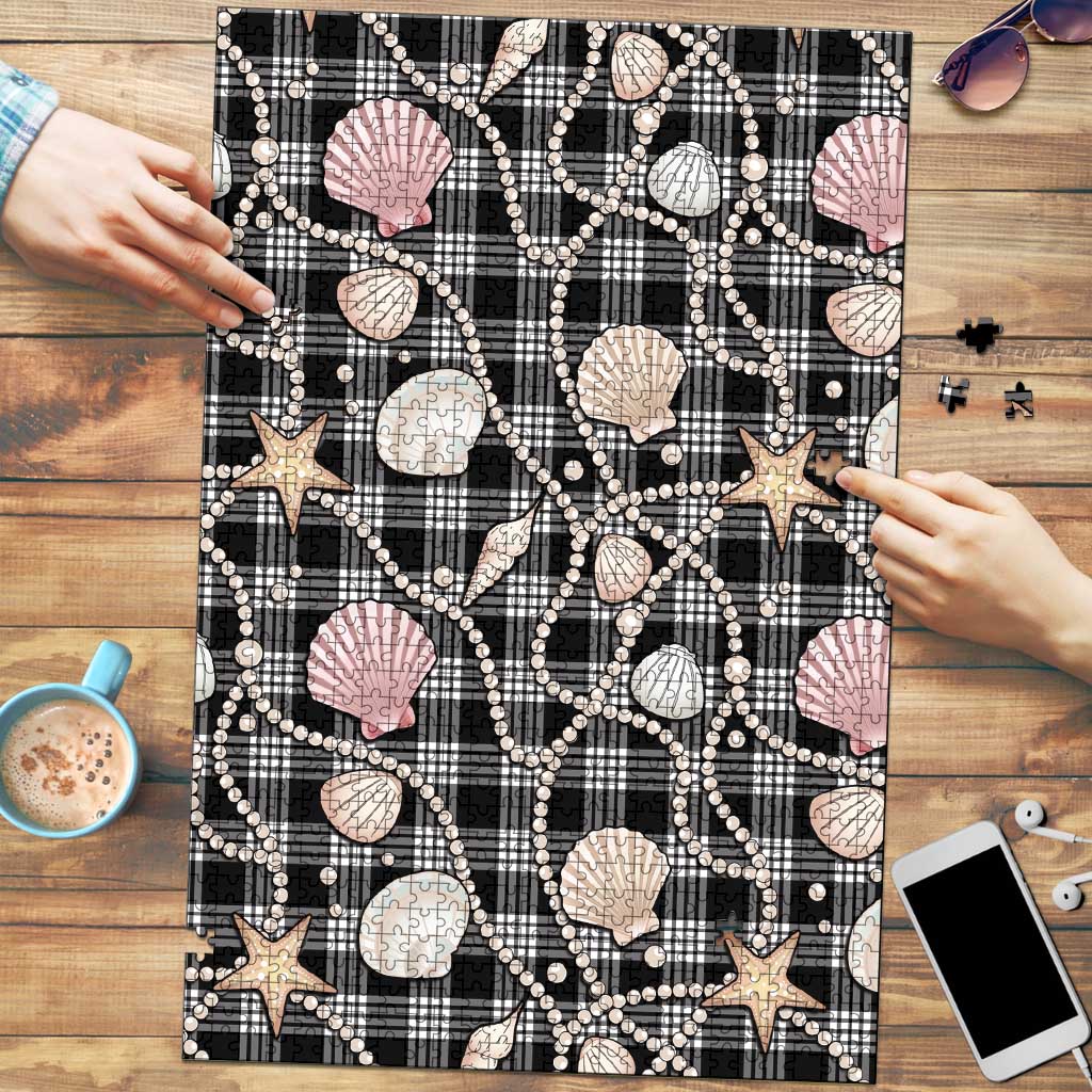 Hawaiian Ocean Seashells Puzzle Black Palaka Pattern LT01 Black - Polynesian Pride