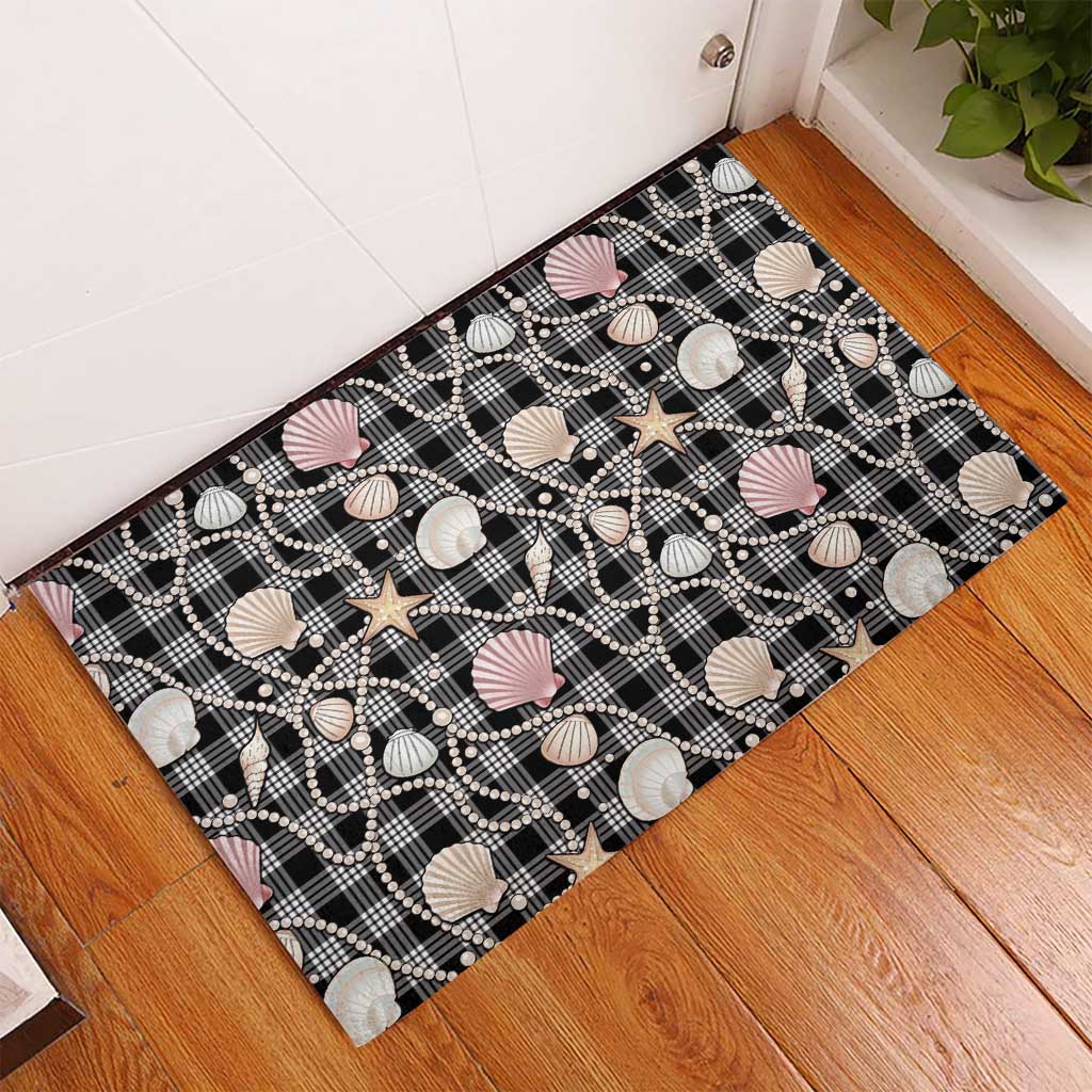 Hawaiian Ocean Seashells Rubber Doormat Black Palaka Pattern LT01 - Polynesian Pride