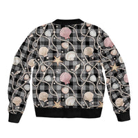 Hawaiian Ocean Seashells Sleeve Zip Bomber Jacket Black Palaka Pattern LT01 - Polynesian Pride