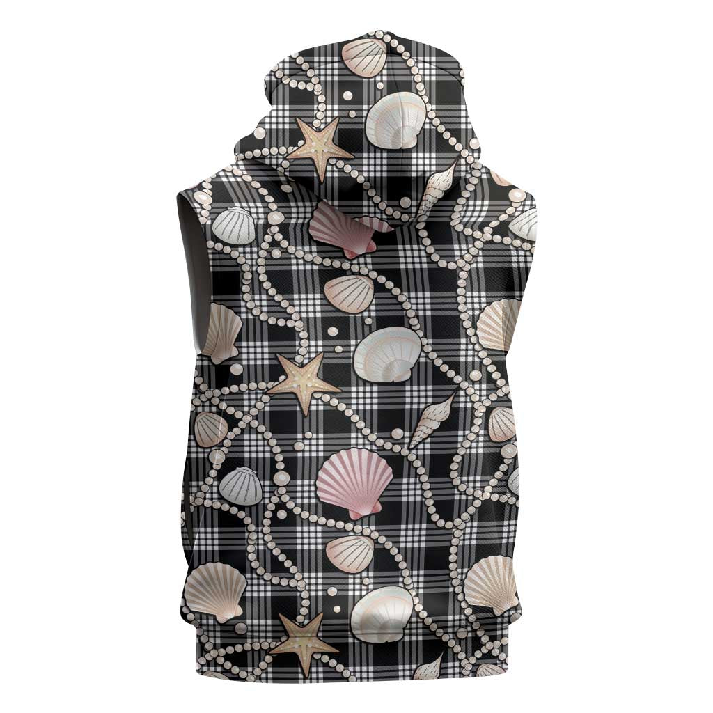 Hawaiian Ocean Seashells Sleeveless Hoodie Black Palaka Pattern LT01 - Polynesian Pride