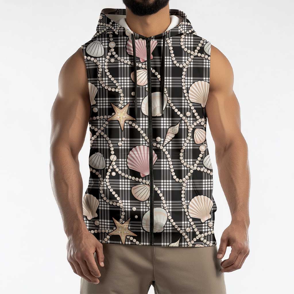 Hawaiian Ocean Seashells Sleeveless Zip Hoodie Black Palaka Pattern LT01 - Polynesian Pride