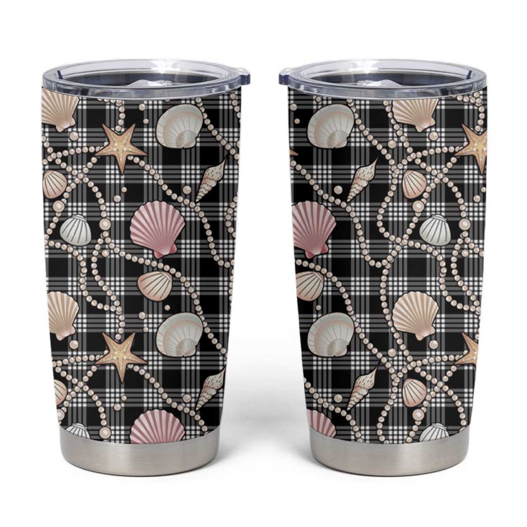 Hawaiian Ocean Seashells Tumbler Cup Black Palaka Pattern LT01 Black - Polynesian Pride