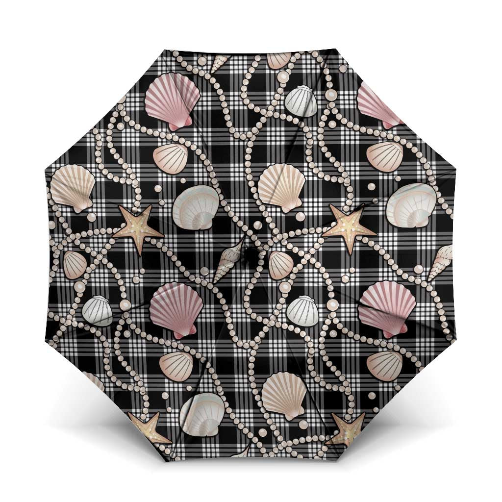 Hawaiian Ocean Seashells Umbrella Black Palaka Pattern LT01 One Size Folded 11.42 inch Opened Diameter 37.4 inch Black - Polynesian Pride