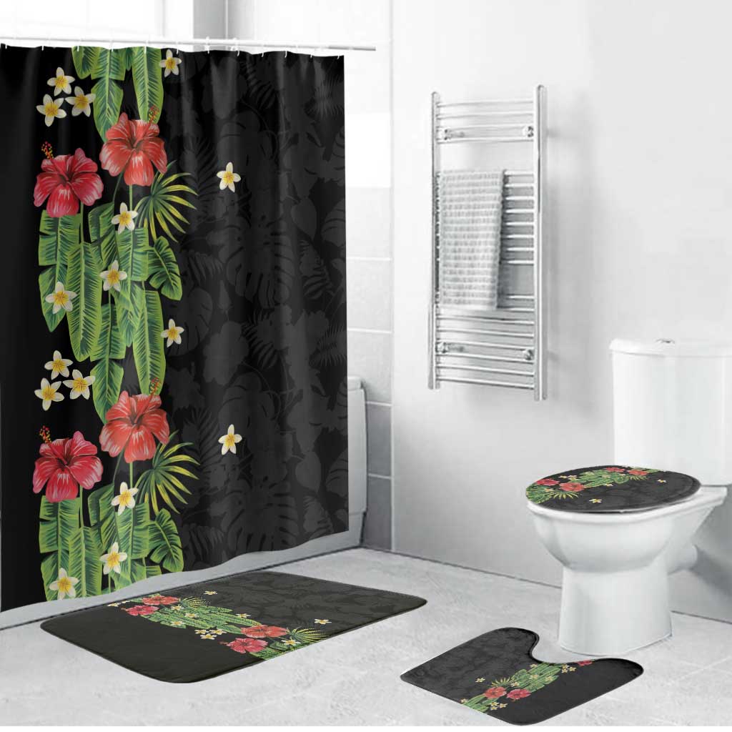 Hawaiian Hibiscus Plumeria Bathroom Set Tropical Leaves