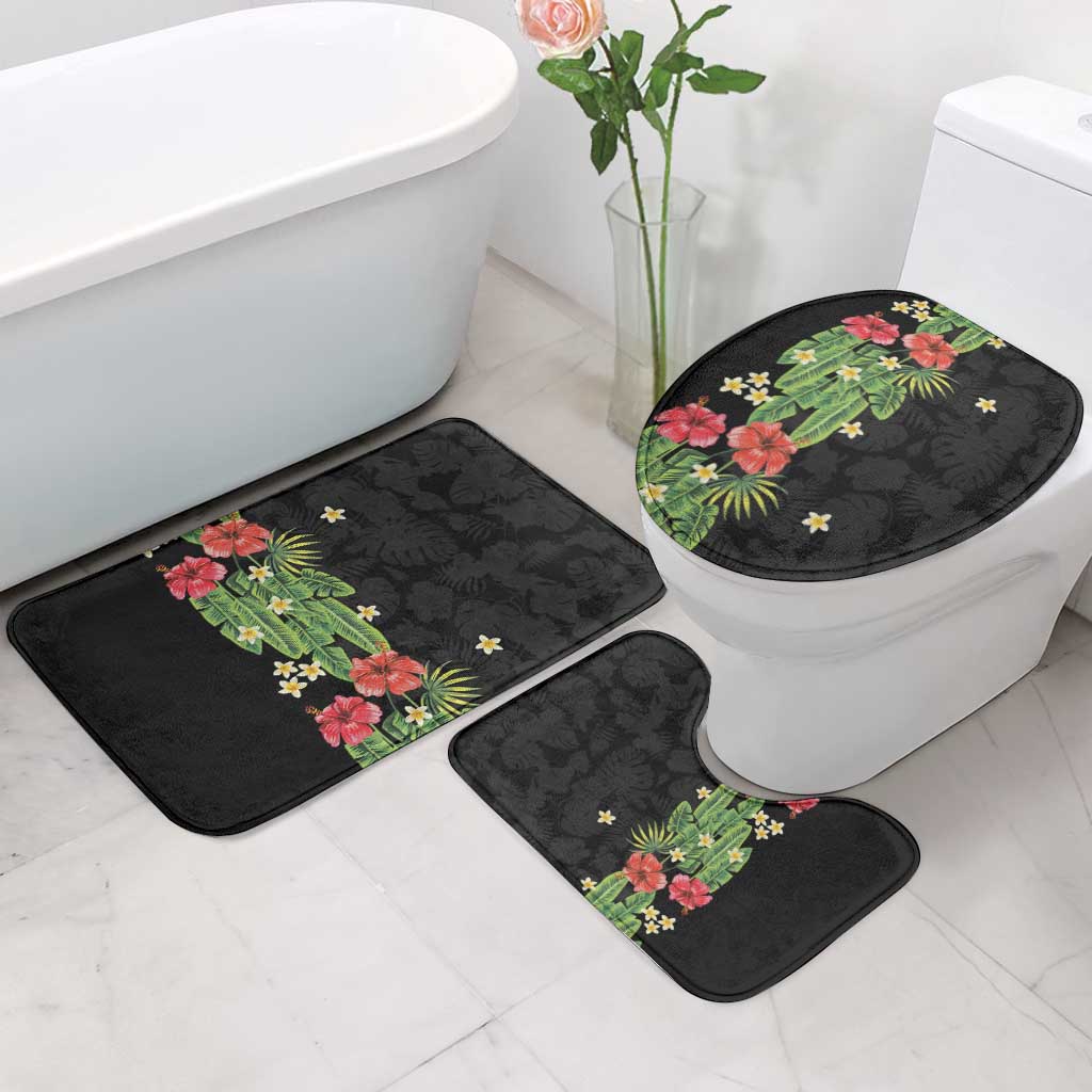 Hawaiian Hibiscus Plumeria Bathroom Set Tropical Leaves