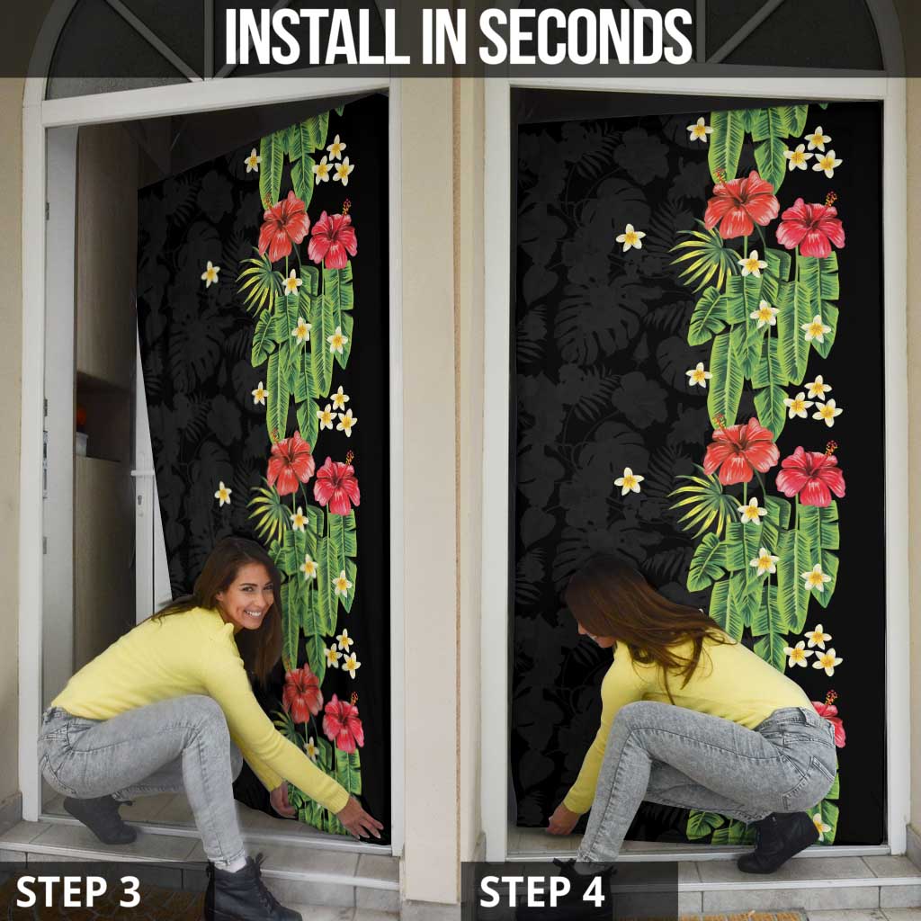 Hawaiian Hibiscus Plumeria Door Cover Tropical Leaves