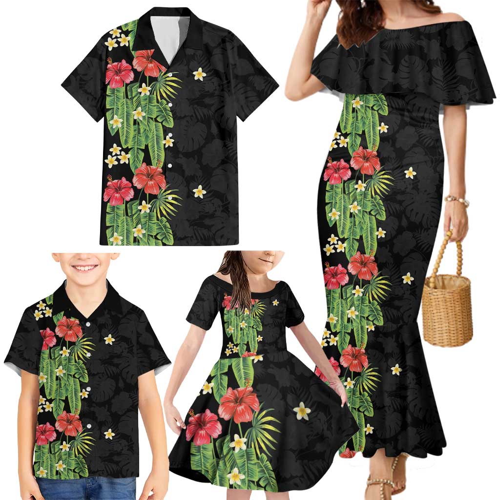 Hawaiian Hibiscus Plumeria Family Matching Mermaid Dress and Hawaiian Shirt Tropical Leaves LT01 - Polynesian Pride