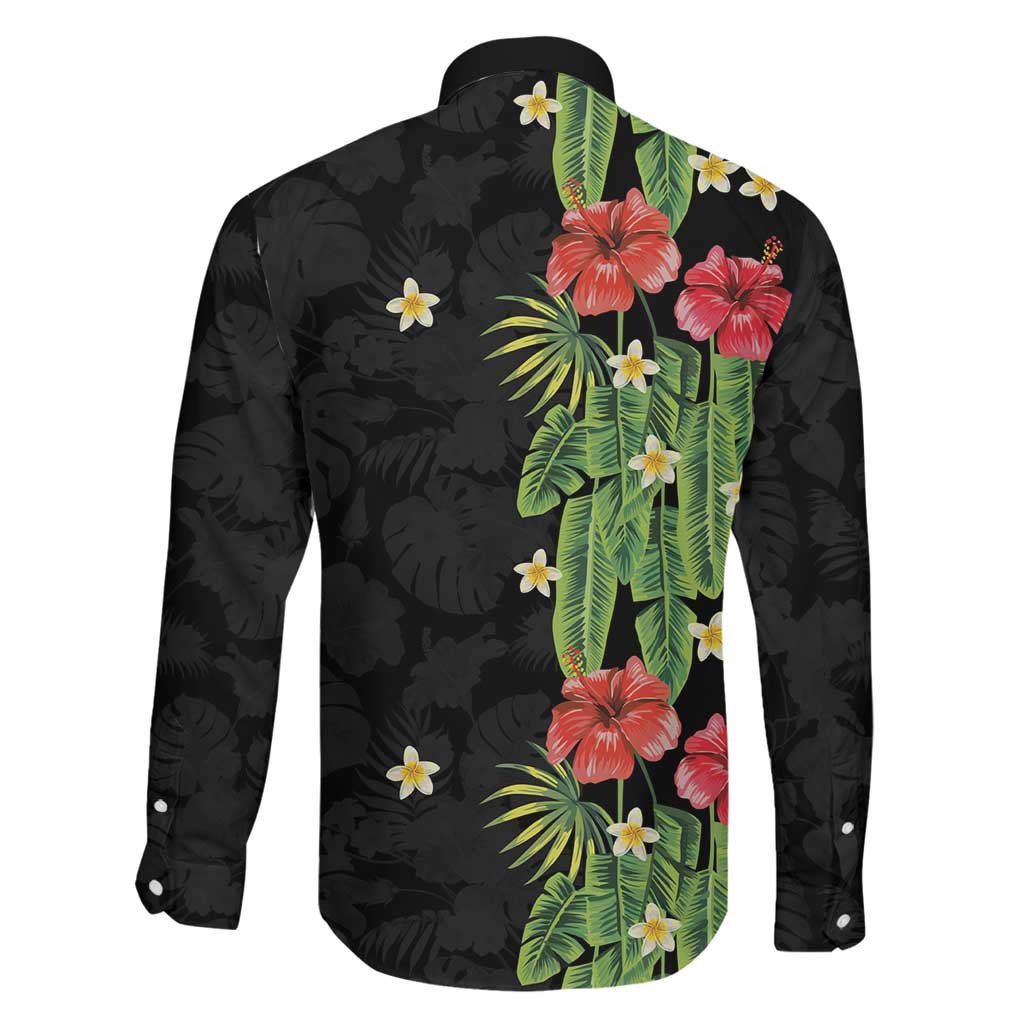 Hawaiian Hibiscus Plumeria Family Matching Off The Shoulder Long Sleeve Dress and Hawaiian Shirt Tropical Leaves LT01 - Polynesian Pride