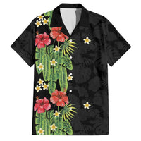 Hawaiian Hibiscus Plumeria Family Matching Short Sleeve Bodycon Dress and Hawaiian Shirt Tropical Leaves LT01 Dad's Shirt - Short Sleeve Black - Polynesian Pride