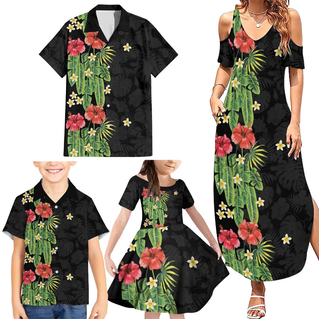 Hawaiian Hibiscus Plumeria Family Matching Summer Maxi Dress and Hawaiian Shirt Tropical Leaves LT01 - Polynesian Pride