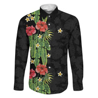 Hawaiian Hibiscus Plumeria Family Matching Summer Maxi Dress and Hawaiian Shirt Tropical Leaves LT01 Dad's Shirt - Long Sleeve Black - Polynesian Pride