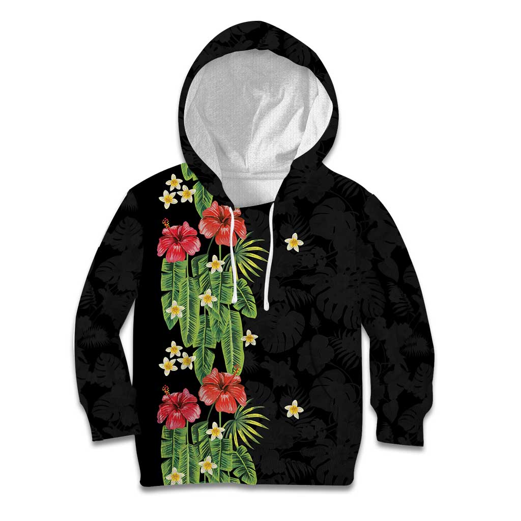 Hawaiian Hibiscus Plumeria Kid Hoodie Tropical Leaves LT01 Hoodie Black - Polynesian Pride
