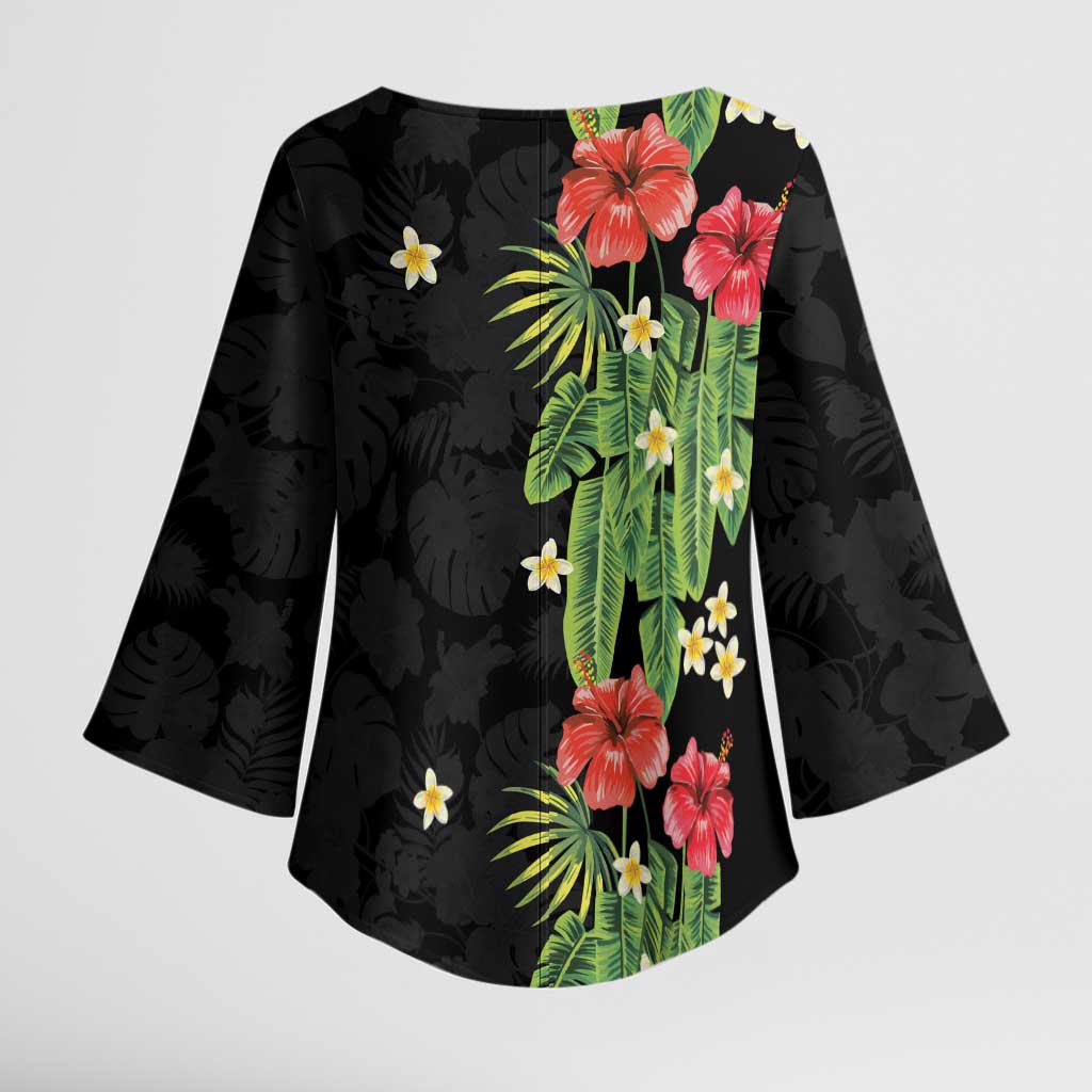 Hawaiian Hibiscus Plumeria Kimono Sleeve Blouse Tropical Leaves LT01 - Polynesian Pride