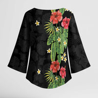 Hawaiian Hibiscus Plumeria Kimono Sleeve Blouse Tropical Leaves LT01 - Polynesian Pride