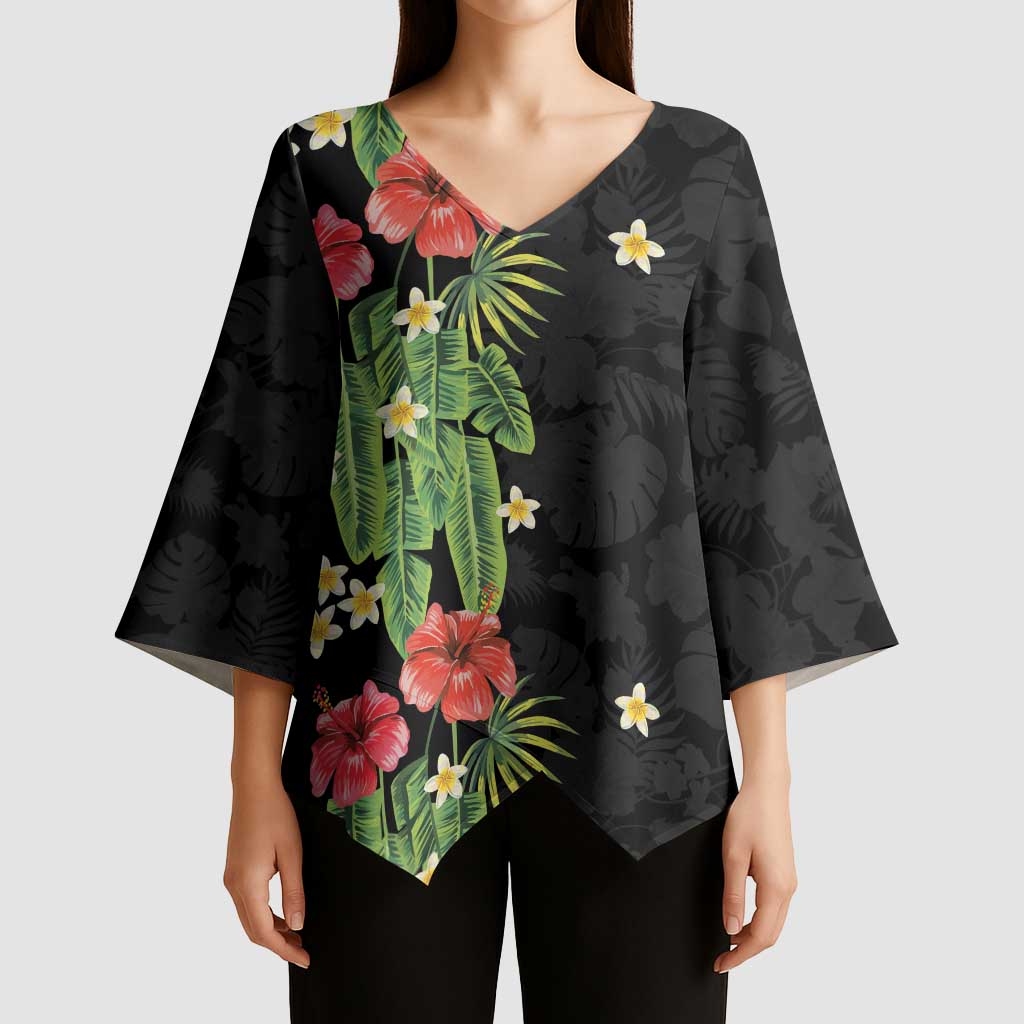 Hawaiian Hibiscus Plumeria Kimono Sleeve Blouse Tropical Leaves LT01 - Polynesian Pride