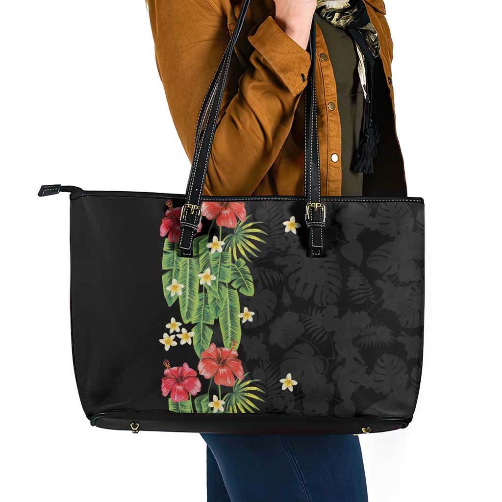Hawaiian Hibiscus Plumeria Leather Tote Bag Tropical Leaves LT01 - Polynesian Pride