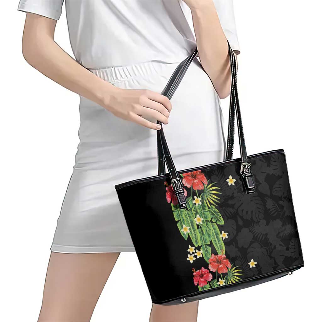 Hawaiian Hibiscus Plumeria Leather Tote Bag Tropical Leaves LT01 - Polynesian Pride