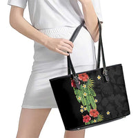 Hawaiian Hibiscus Plumeria Leather Tote Bag Tropical Leaves LT01 - Polynesian Pride