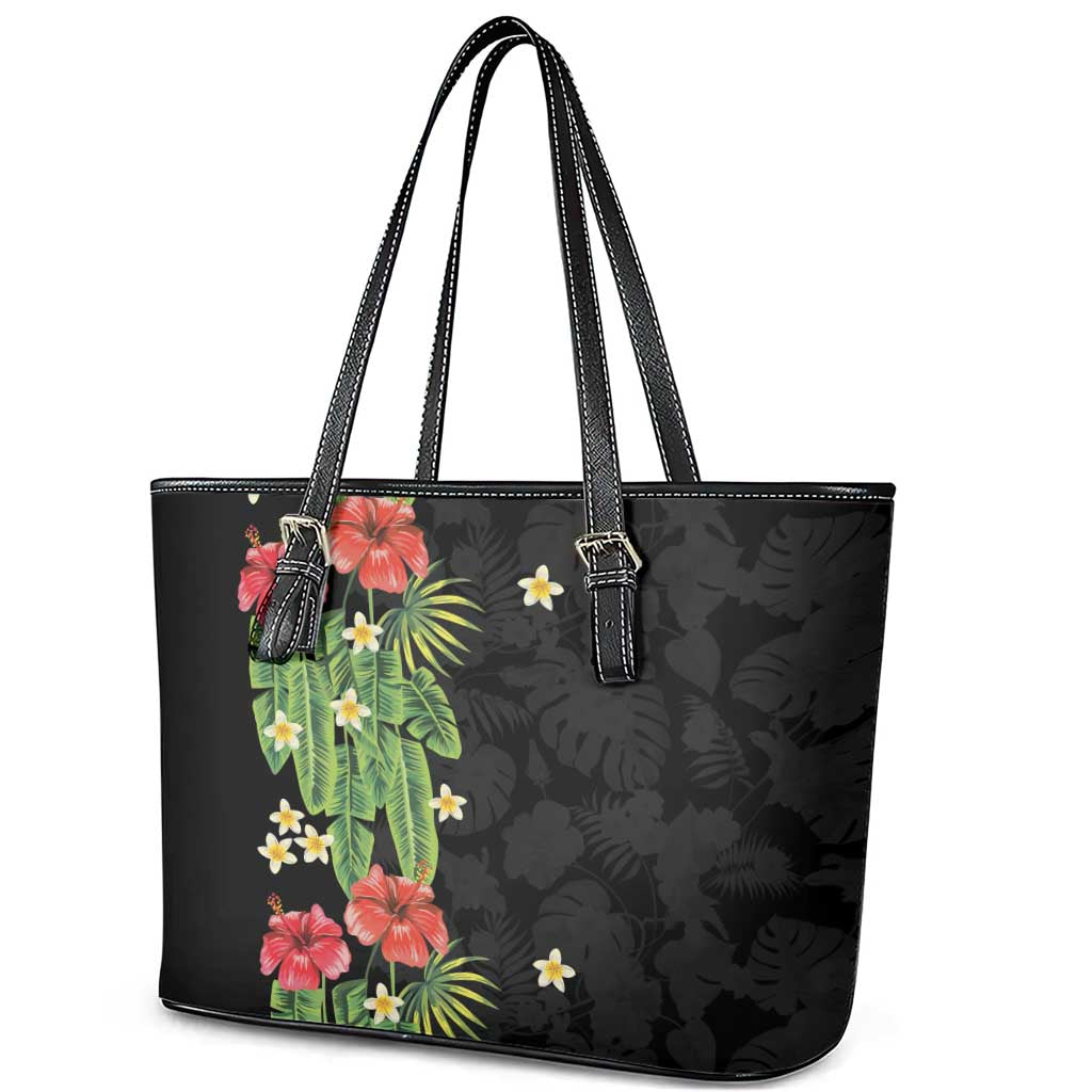Hawaiian Hibiscus Plumeria Leather Tote Bag Tropical Leaves LT01 - Polynesian Pride