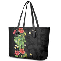 Hawaiian Hibiscus Plumeria Leather Tote Bag Tropical Leaves LT01 - Polynesian Pride