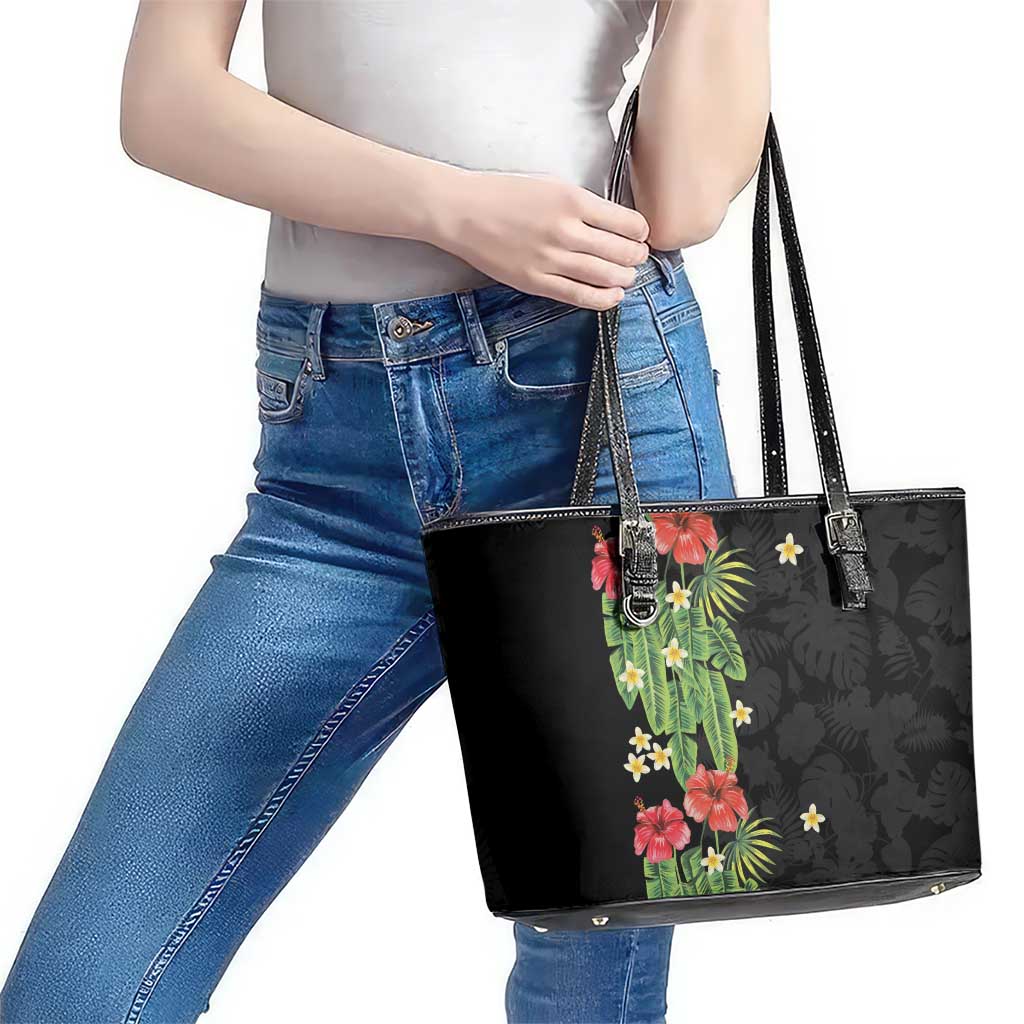 Hawaiian Hibiscus Plumeria Leather Tote Bag Tropical Leaves LT01 - Polynesian Pride