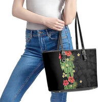 Hawaiian Hibiscus Plumeria Leather Tote Bag Tropical Leaves LT01 - Polynesian Pride