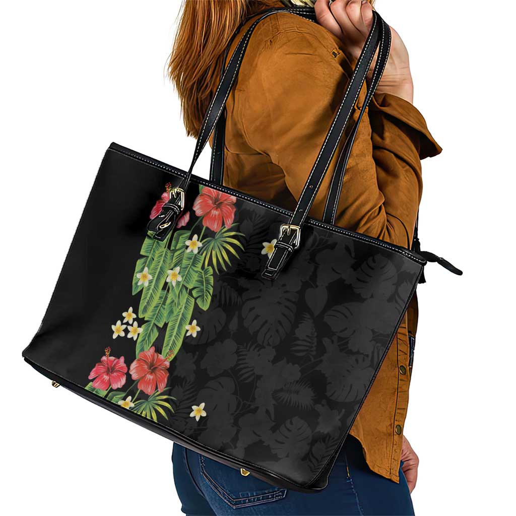 Hawaiian Hibiscus Plumeria Leather Tote Bag Tropical Leaves LT01 - Polynesian Pride