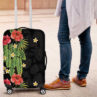Hawaiian Hibiscus Plumeria Luggage Cover Tropical Leaves LT01 Black - Polynesian Pride