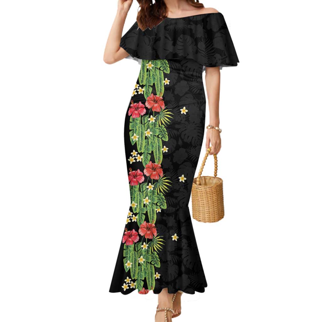 Hawaiian Hibiscus Plumeria Mermaid Dress Tropical Leaves LT01 Women Black - Polynesian Pride