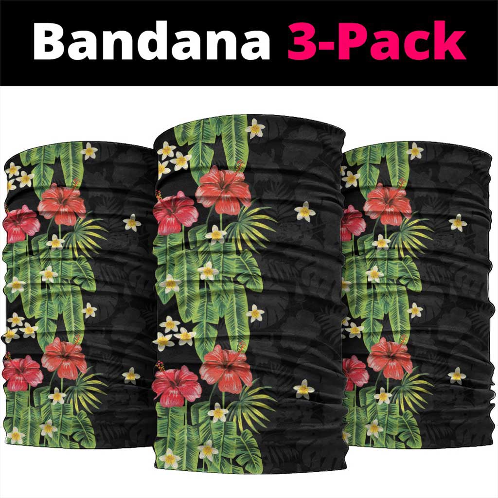 Hawaiian Hibiscus Plumeria Neck Gaiter Tropical Leaves LT01 package One Size: 25*50cm Black - Polynesian Pride