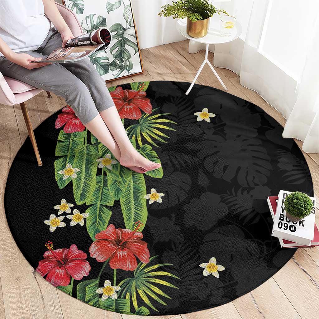 Hawaiian Hibiscus Plumeria Round Carpet Tropical Leaves LT01 - Polynesian Pride