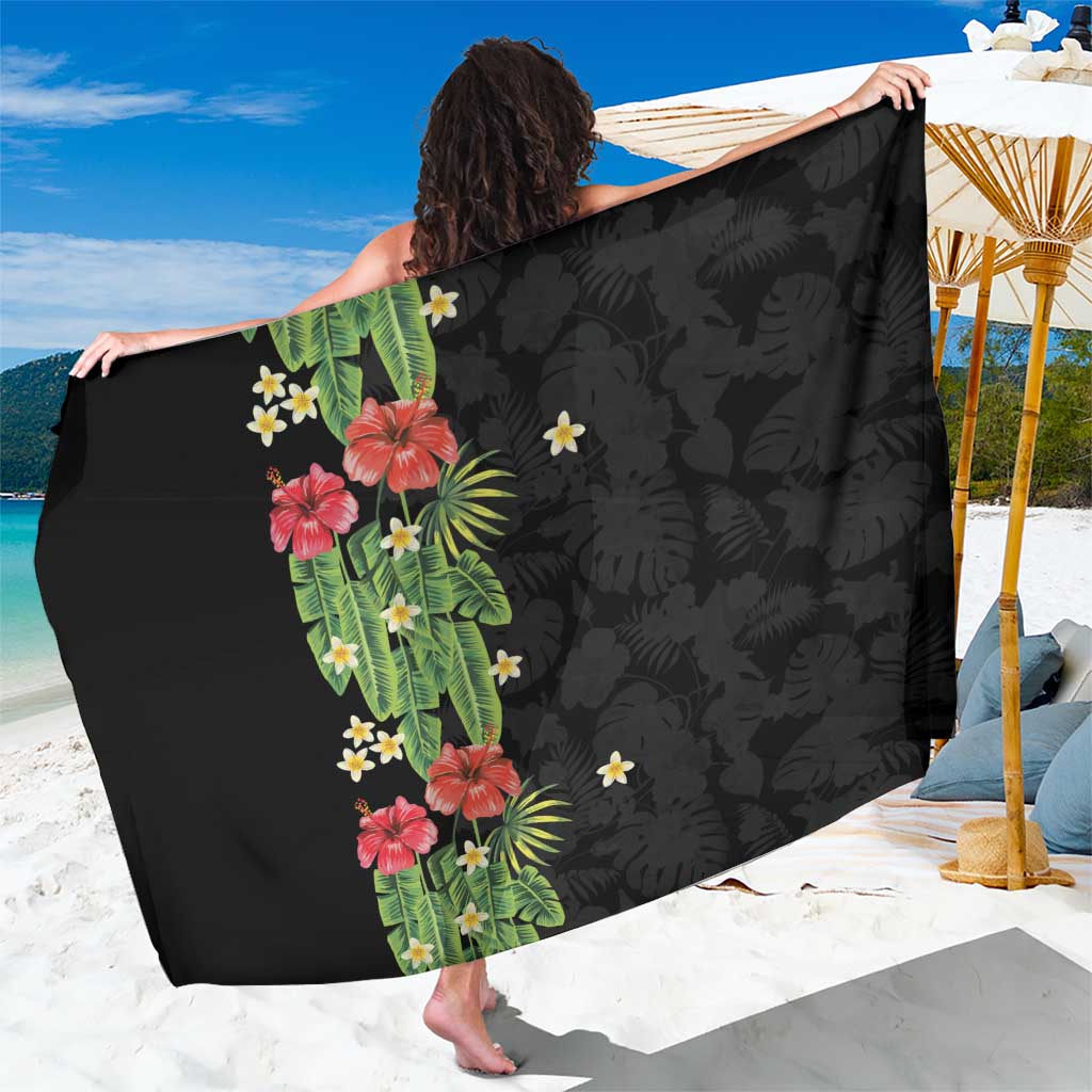 Hawaiian Hibiscus Plumeria Sarong Tropical Leaves LT01 One Size 44 x 66 inches Black - Polynesian Pride