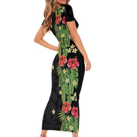 Hawaiian Hibiscus Plumeria Short Sleeve Bodycon Dress Tropical Leaves LT01 - Polynesian Pride