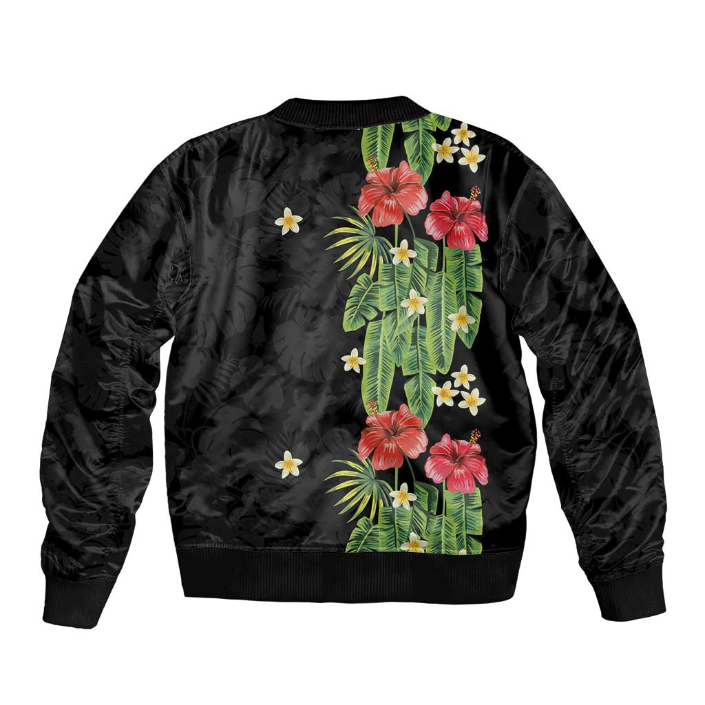 Hawaiian Hibiscus Plumeria Sleeve Zip Bomber Jacket Tropical Leaves LT01 - Polynesian Pride