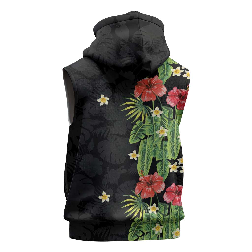 Hawaiian Hibiscus Plumeria Sleeveless Hoodie Tropical Leaves LT01 - Polynesian Pride