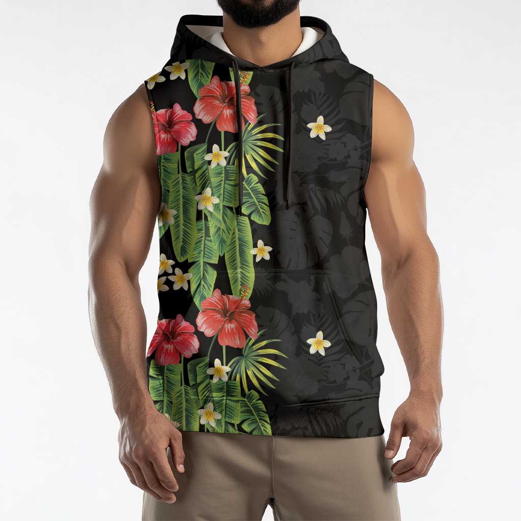 Hawaiian Hibiscus Plumeria Sleeveless Hoodie Tropical Leaves LT01 - Polynesian Pride