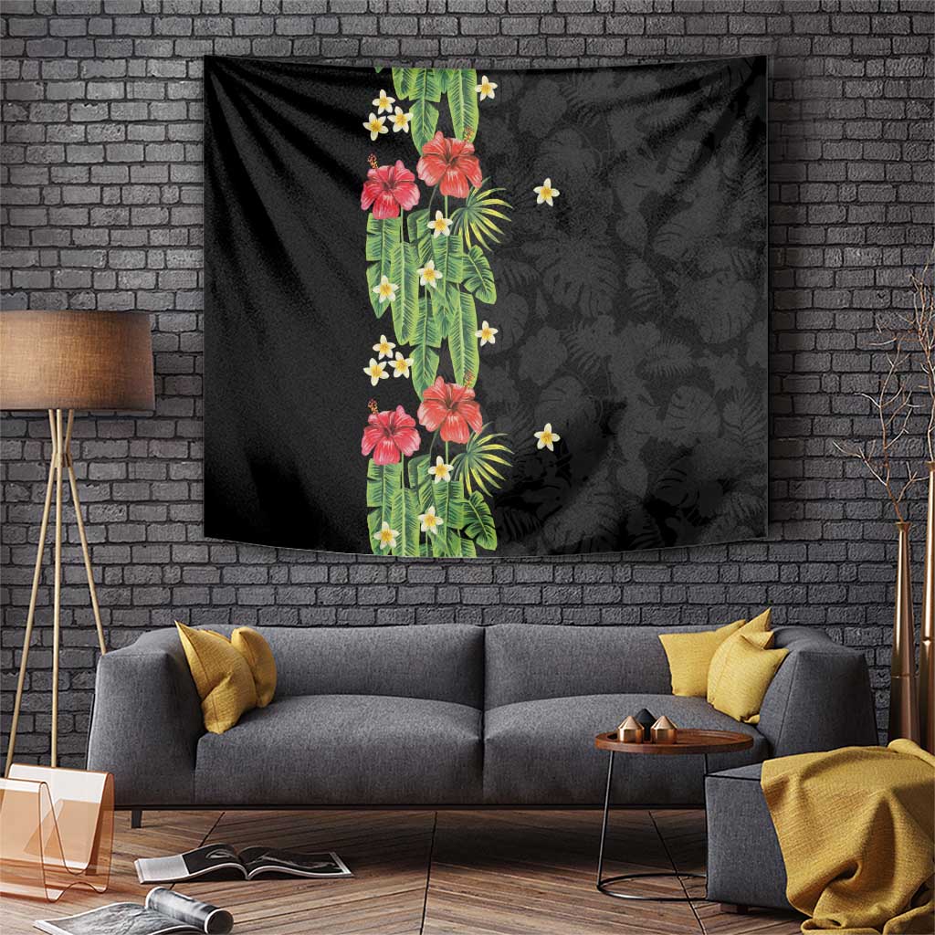 Hawaiian Hibiscus Plumeria Tapestry Tropical Leaves LT01 Black - Polynesian Pride