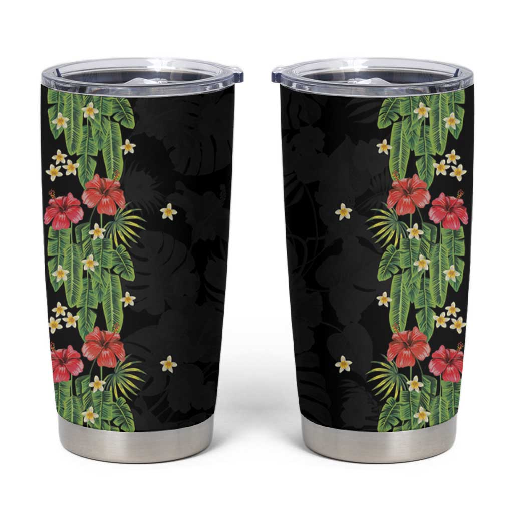 Hawaiian Hibiscus Plumeria Tumbler Cup Tropical Leaves LT01 Black - Polynesian Pride