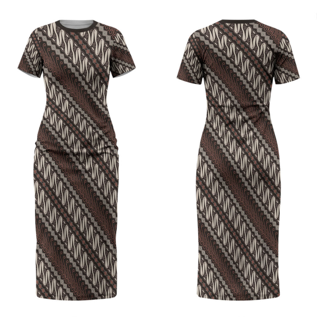 Yogyakarta Parang Batik Motifs Couples Matching Short Sleeve Bodycon Dress and Hawaiian Shirt Indonesian Traditional Pattern LT01 - Polynesian Pride