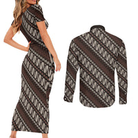 Yogyakarta Parang Batik Motifs Couples Matching Short Sleeve Bodycon Dress and Long Sleeve Button Shirt Indonesian Traditional Pattern