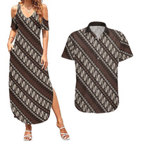 Yogyakarta Parang Batik Motifs Couples Matching Summer Maxi Dress and Hawaiian Shirt Indonesian Traditional Pattern
