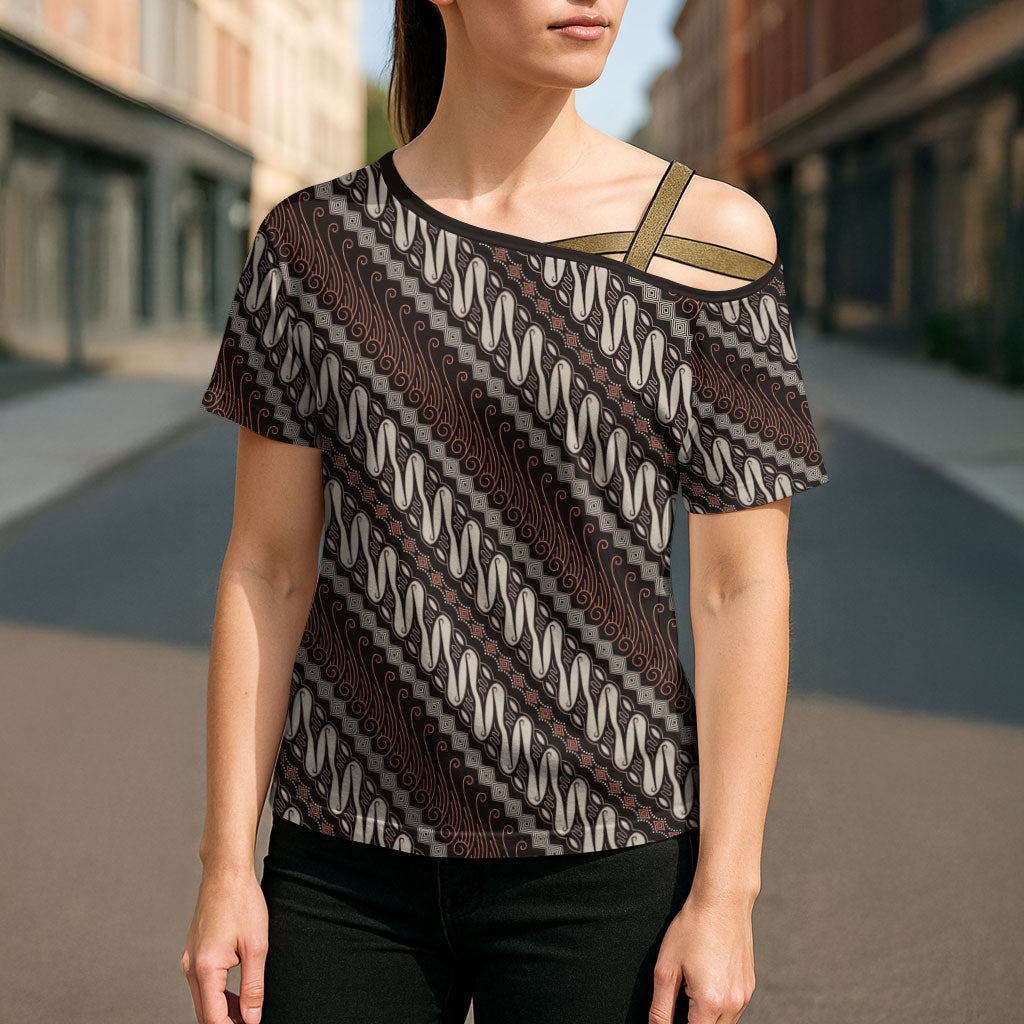 Yogyakarta Parang Batik Motifs Cross Shoulder Shirt Indonesian Traditional Pattern