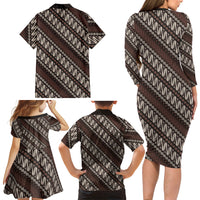 Yogyakarta Parang Batik Motifs Family Matching Long Sleeve Bodycon Dress and Hawaiian Shirt Indonesian Traditional Pattern