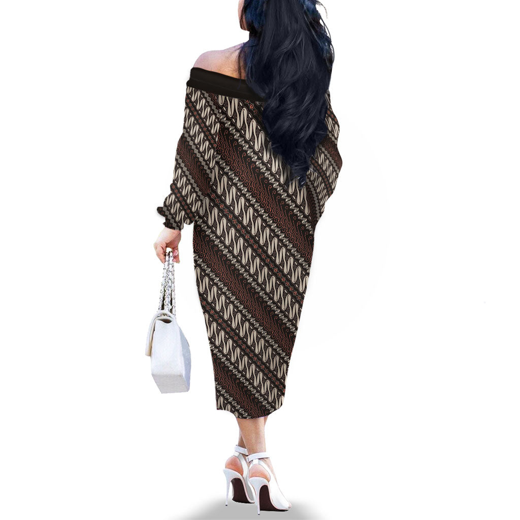 Yogyakarta Parang Batik Motifs Family Matching Off The Shoulder Long Sleeve Dress and Hawaiian Shirt Indonesian Traditional Pattern