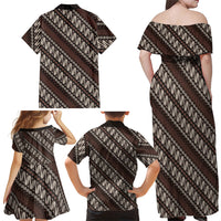 Yogyakarta Parang Batik Motifs Family Matching Off Shoulder Maxi Dress and Hawaiian Shirt Indonesian Traditional Pattern