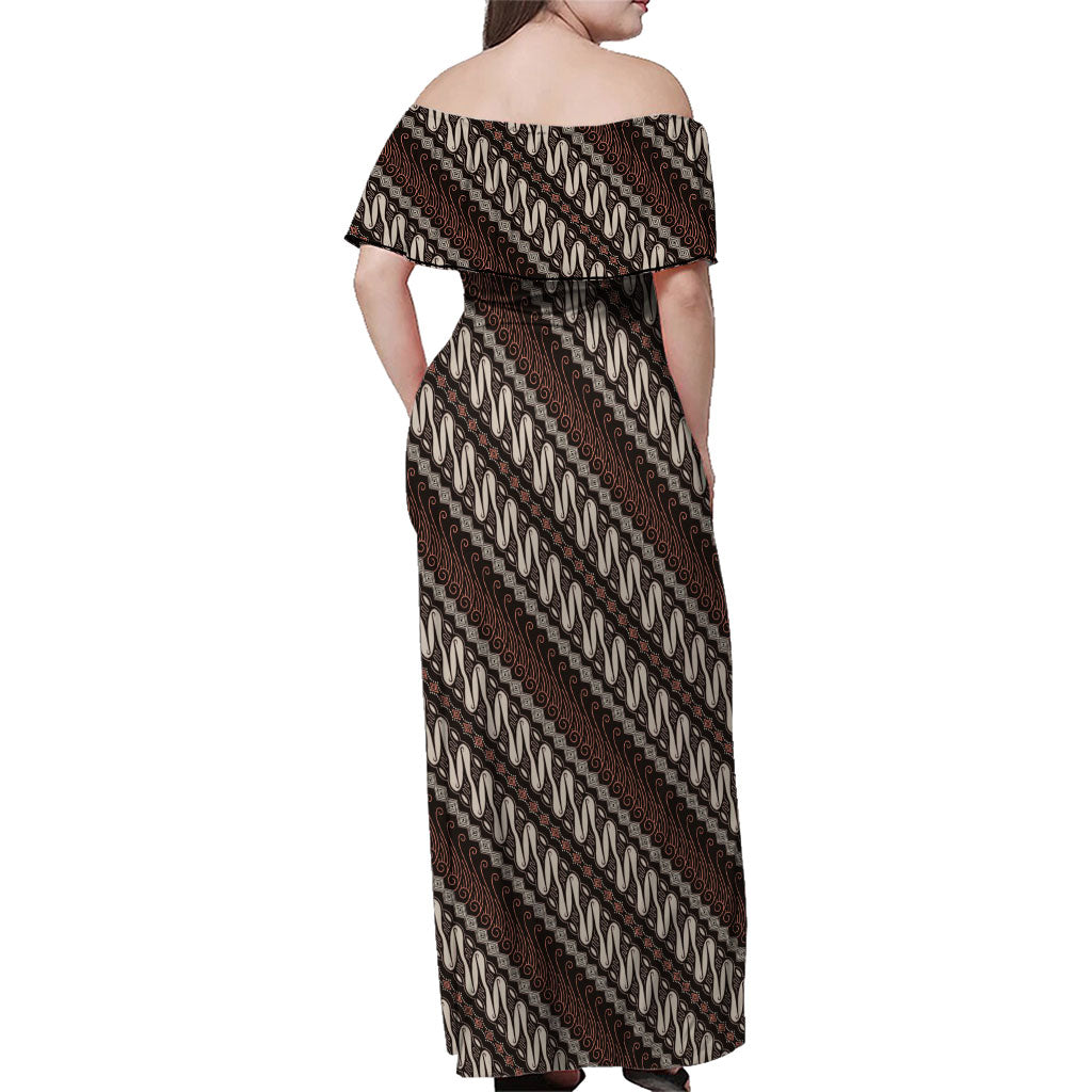 Yogyakarta Parang Batik Motifs Family Matching Off Shoulder Maxi Dress and Hawaiian Shirt Indonesian Traditional Pattern