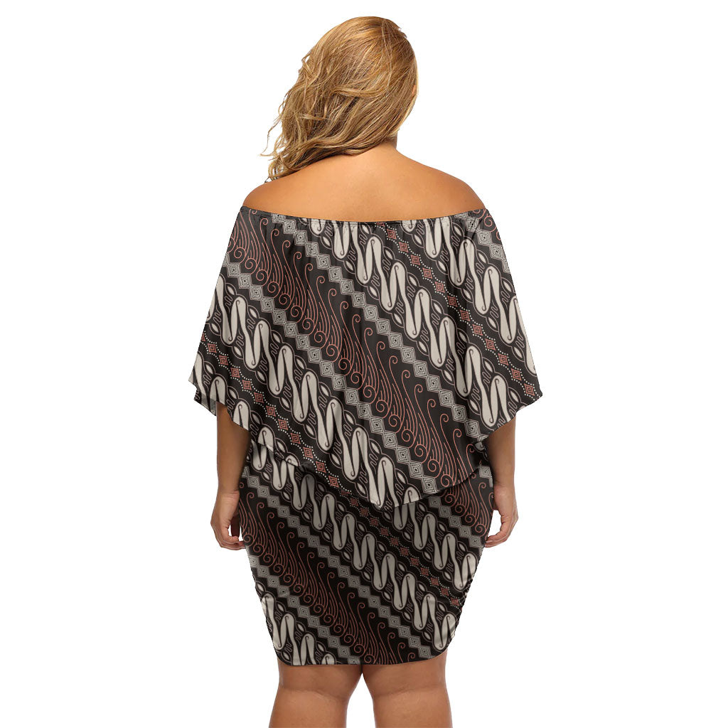 Yogyakarta Parang Batik Motifs Family Matching Off Shoulder Short Dress and Hawaiian Shirt Indonesian Traditional Pattern