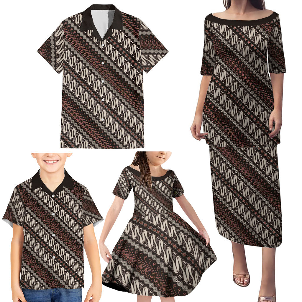 Yogyakarta Parang Batik Motifs Family Matching Puletasi and Hawaiian Shirt Indonesian Traditional Pattern