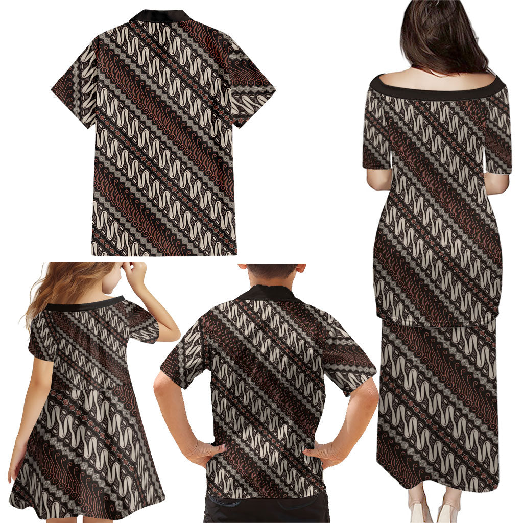 Yogyakarta Parang Batik Motifs Family Matching Puletasi and Hawaiian Shirt Indonesian Traditional Pattern