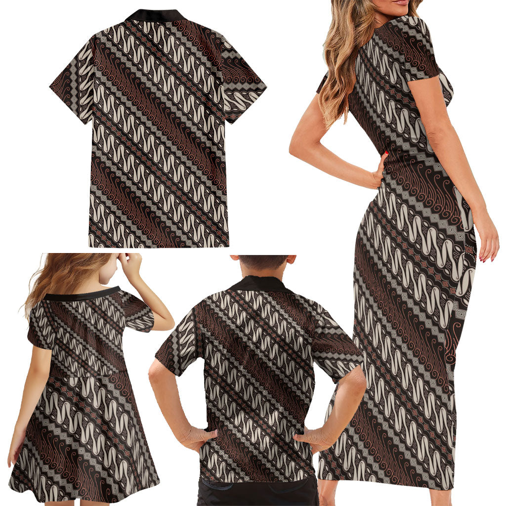 Yogyakarta Parang Batik Motifs Family Matching Short Sleeve Bodycon Dress and Hawaiian Shirt Indonesian Traditional Pattern